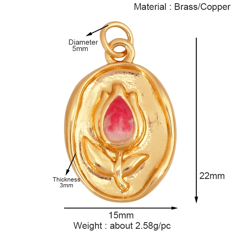 Sweet Rainbow Sun Rose Flower Four Leaf Clover Charm Pendant,Real 18k Gold Shell Zircon Jewelry Findings Necklace Supplies K41