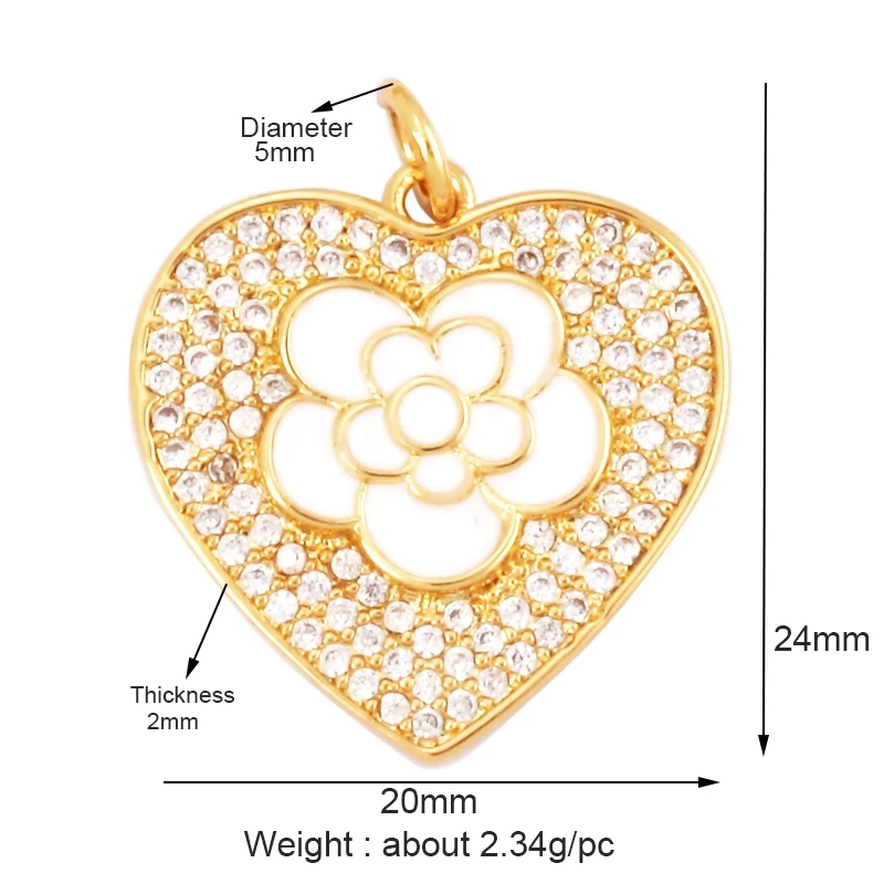 Sweet Rainbow Sun Rose Flower Four Leaf Clover Charm Pendant,Real 18k Gold Shell Zircon Jewelry Findings Necklace Supplies K41