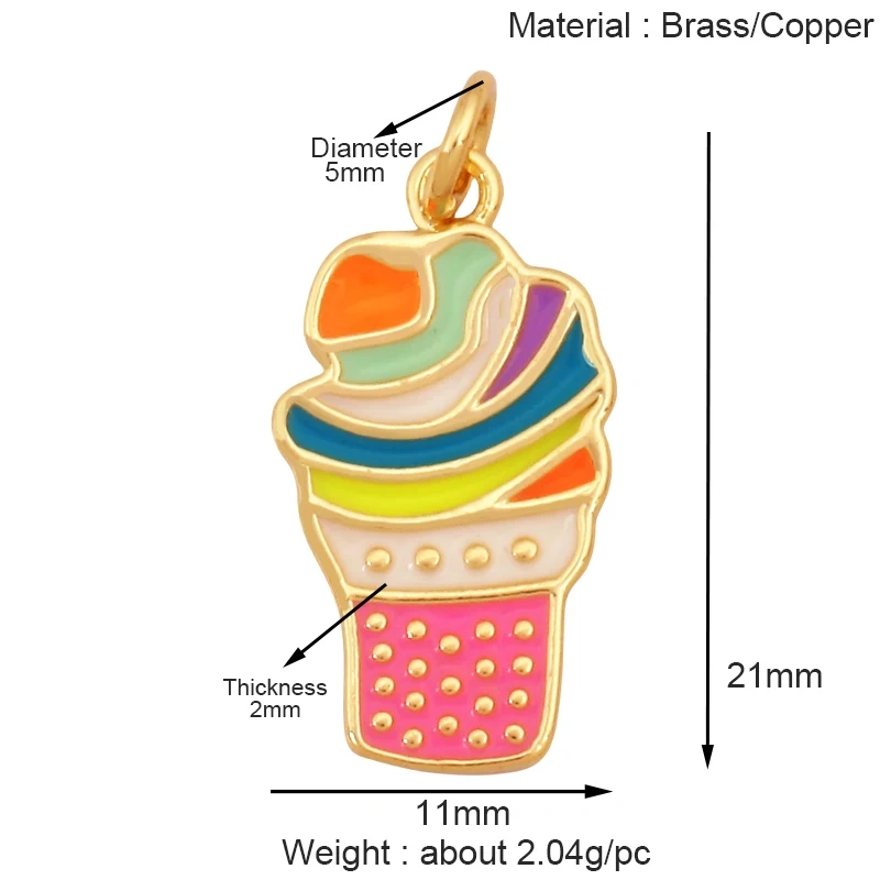 Sweet Cake Doughnut Candies Ice Cream Cone Charm Pendant,Real 18K Gold Plated Jewelry Necklace Bracelet Making Supplies K62