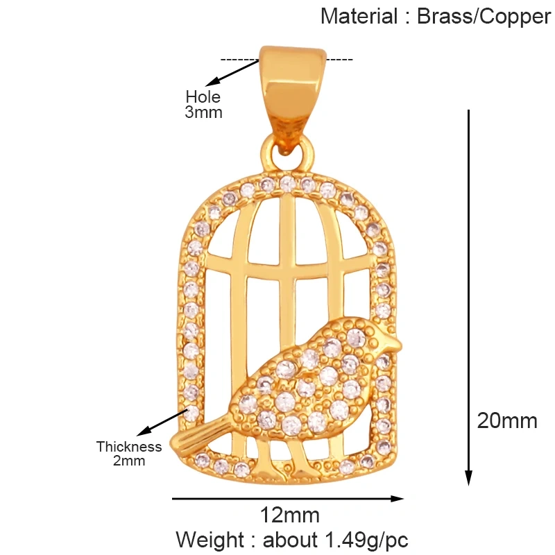 Fashion Cowboy Hat Boots Dance Shoes Bra Birdcage Sports Charm Pendant,Zircon Real 18K Gold Necklace Craft Jewelry Supplies K68