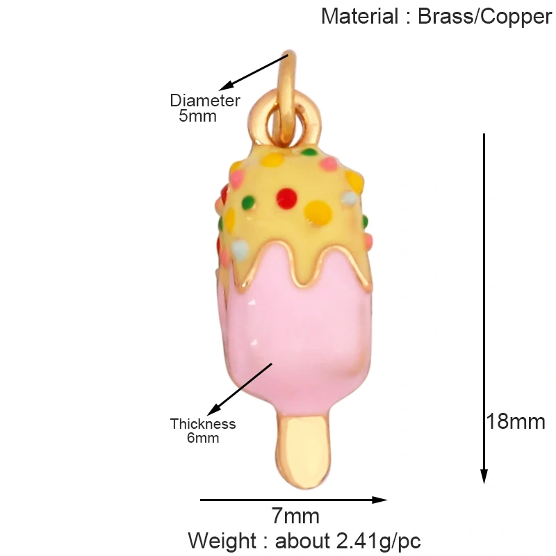 Sweet Cake Doughnut Candies Ice Cream Cone Charm Pendant,Real 18K Gold Plated Jewelry Necklace Bracelet Making Supplies K62