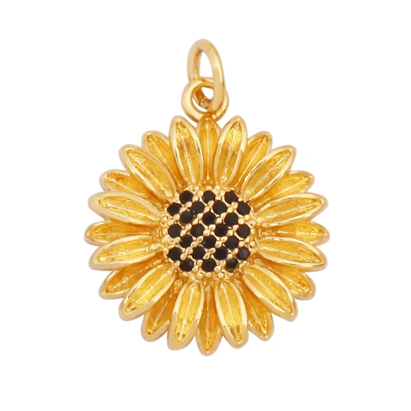 Sweet Rainbow Sun Rose Flower Four Leaf Clover Charm Pendant,Real 18k Gold Shell Zircon Jewelry Findings Necklace Supplies K41