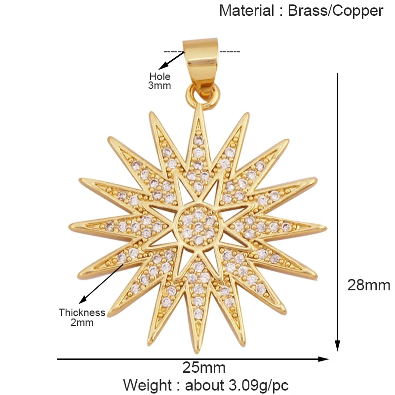 Sun Moon Star Celestial Charm Pendant,Real 18K Gold Plated Cubic Zirconia Paved,Jewelry Necklace Bracelet Accessories Supply K49