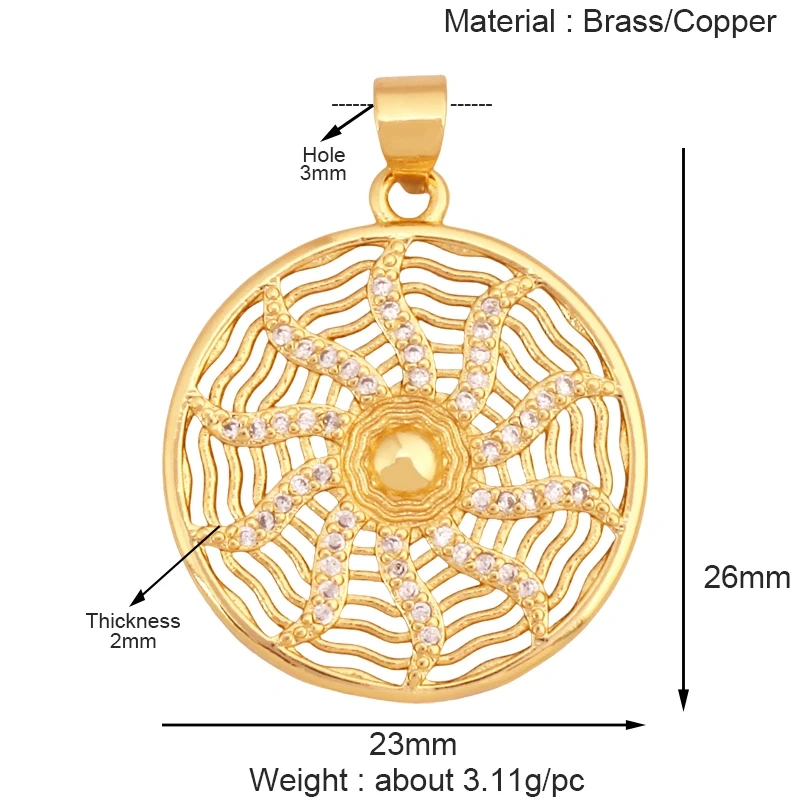 Sun Moon Star Celestial Charm Pendant,Real 18K Gold Plated Cubic Zirconia Paved,Jewelry Necklace Bracelet Accessories Supply K49