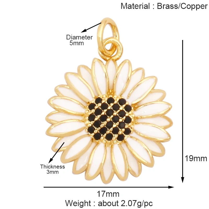 Sweet Rainbow Sun Rose Flower Four Leaf Clover Charm Pendant,Real 18k Gold Shell Zircon Jewelry Findings Necklace Supplies K41