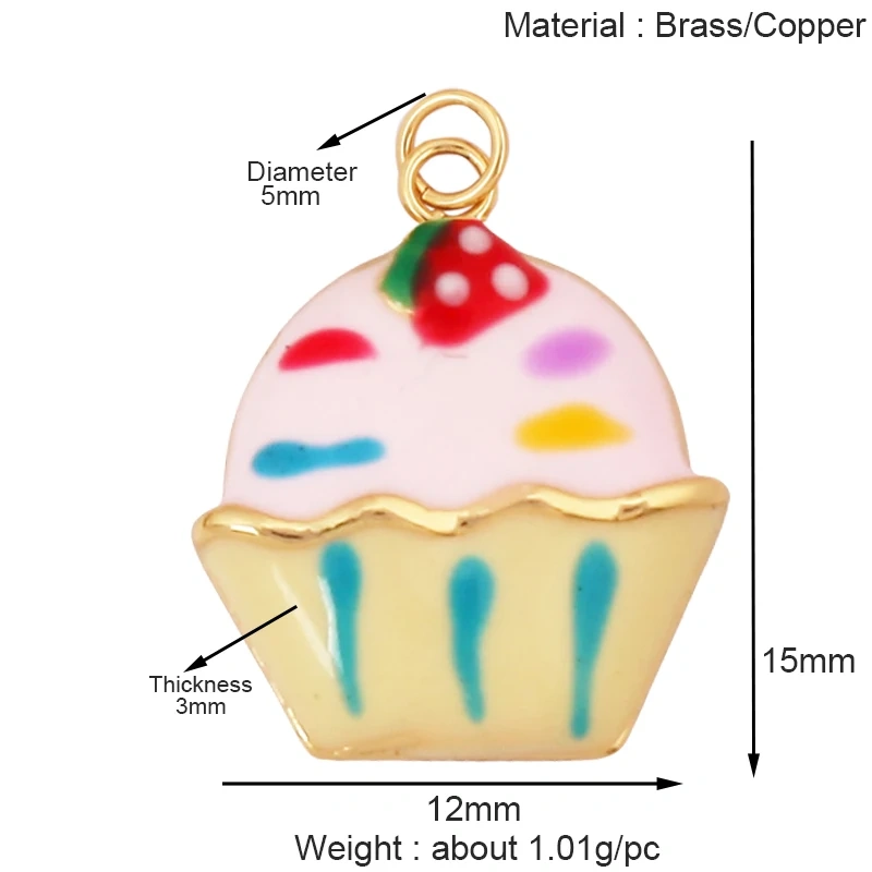 Sweet Cake Doughnut Candies Ice Cream Cone Charm Pendant,Real 18K Gold Plated Jewelry Necklace Bracelet Making Supplies K62