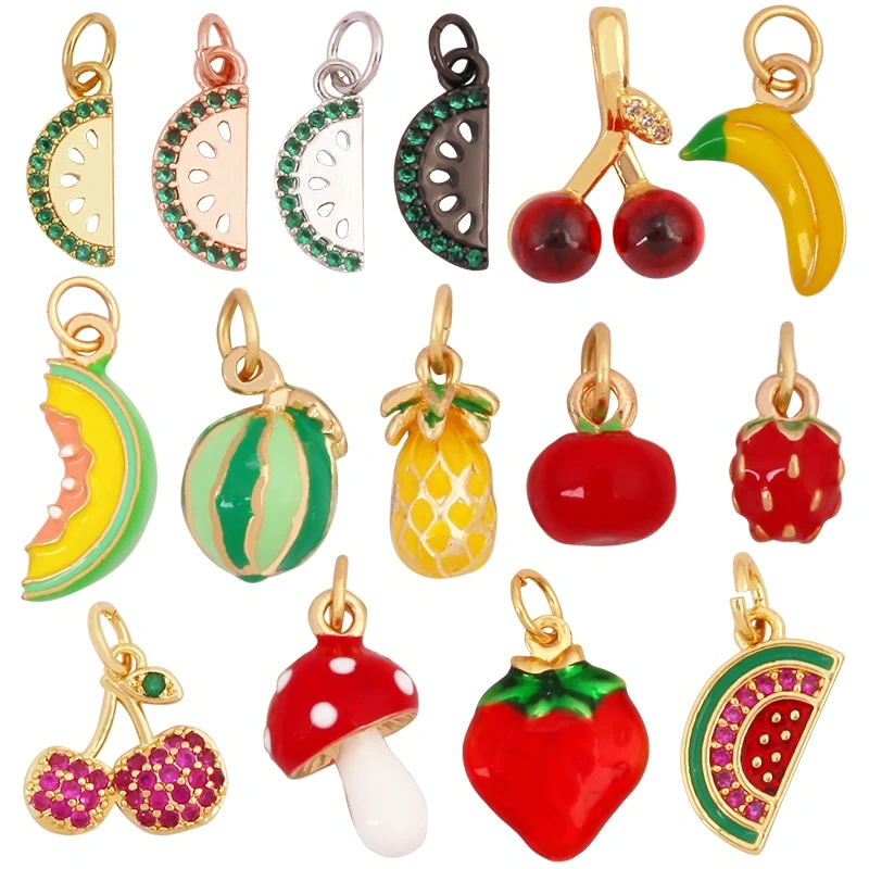 Fruit Apple Strawberry Cherry Lemon Banana Charm Pendant,Real 18K Gold Plated Jewelry Necklace Bracelet Making Supplies K52