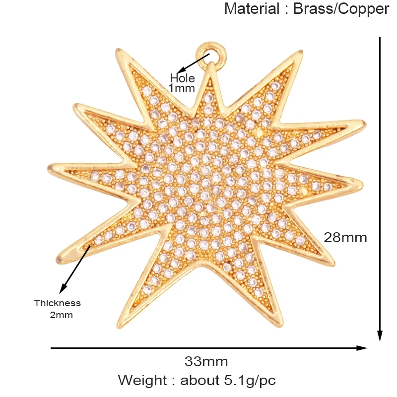 Sun Moon Star Celestial Charm Pendant,Real 18K Gold Plated Cubic Zirconia Paved,Jewelry Necklace Bracelet Accessories Supply K49