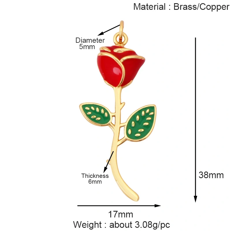 Sweet Rainbow Sun Rose Flower Four Leaf Clover Charm Pendant,Real 18k Gold Shell Zircon Jewelry Findings Necklace Supplies K41