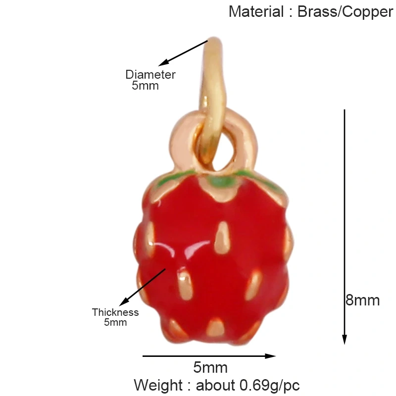 Fruit Apple Strawberry Cherry Lemon Banana Charm Pendant,Real 18K Gold Plated Jewelry Necklace Bracelet Making Supplies K52