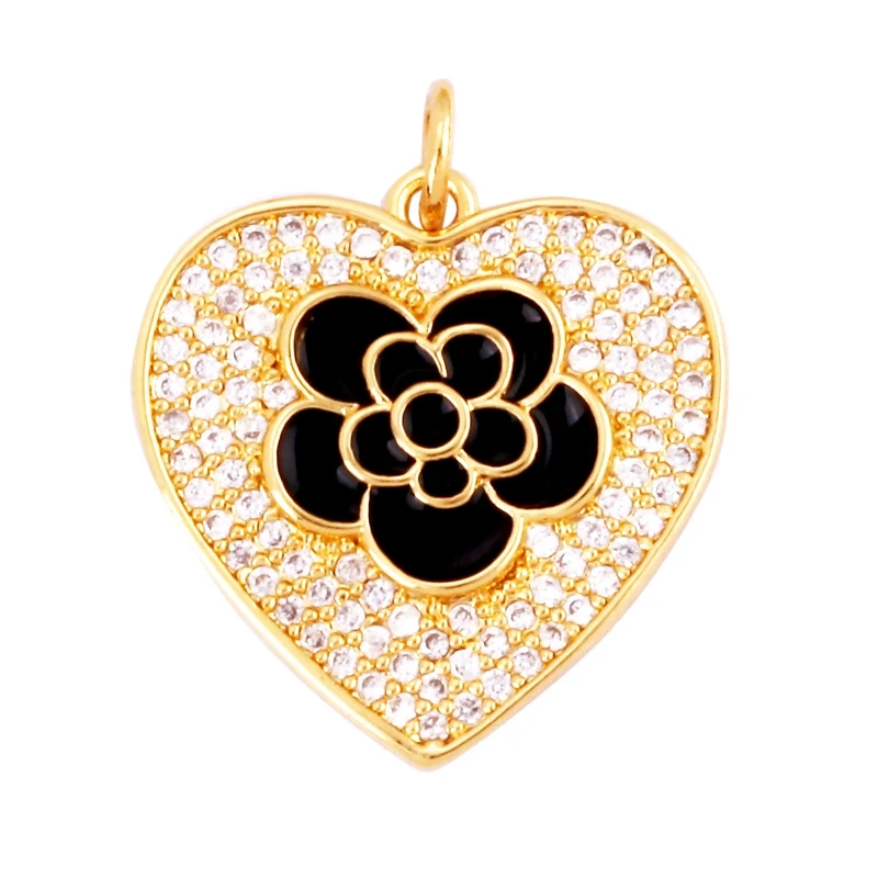 Sweet Rainbow Sun Rose Flower Four Leaf Clover Charm Pendant,Real 18k Gold Shell Zircon Jewelry Findings Necklace Supplies K41
