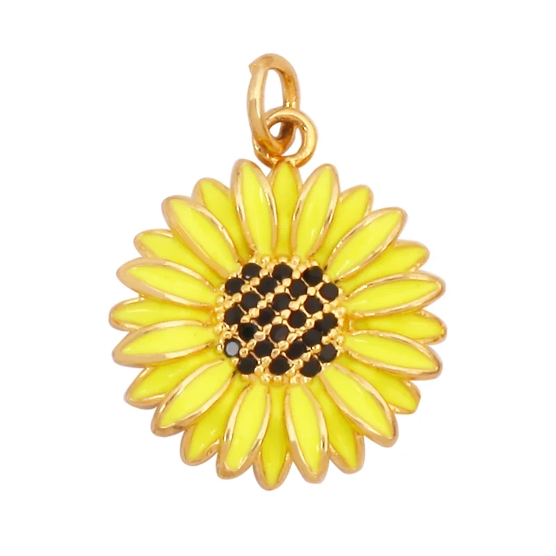 Sweet Rainbow Sun Rose Flower Four Leaf Clover Charm Pendant,Real 18k Gold Shell Zircon Jewelry Findings Necklace Supplies K41