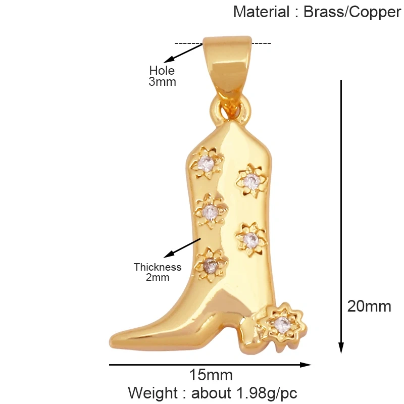 Fashion Cowboy Hat Boots Dance Shoes Bra Birdcage Sports Charm Pendant,Zircon Real 18K Gold Necklace Craft Jewelry Supplies K68