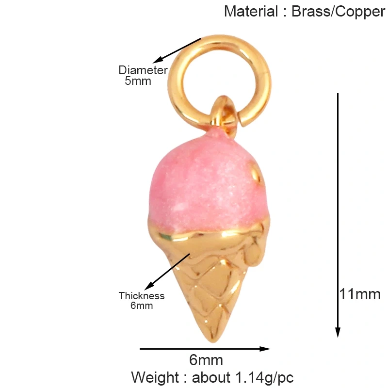 Sweet Cake Doughnut Candies Ice Cream Cone Charm Pendant,Real 18K Gold Plated Jewelry Necklace Bracelet Making Supplies K62