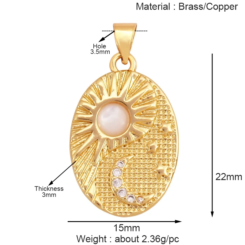 Sun Moon Star Celestial Charm Pendant,Real 18K Gold Plated Cubic Zirconia Paved,Jewelry Necklace Bracelet Accessories Supply K49