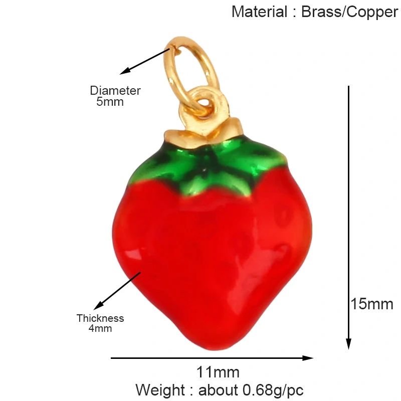 Fruit Apple Strawberry Cherry Lemon Banana Charm Pendant,Real 18K Gold Plated Jewelry Necklace Bracelet Making Supplies K52