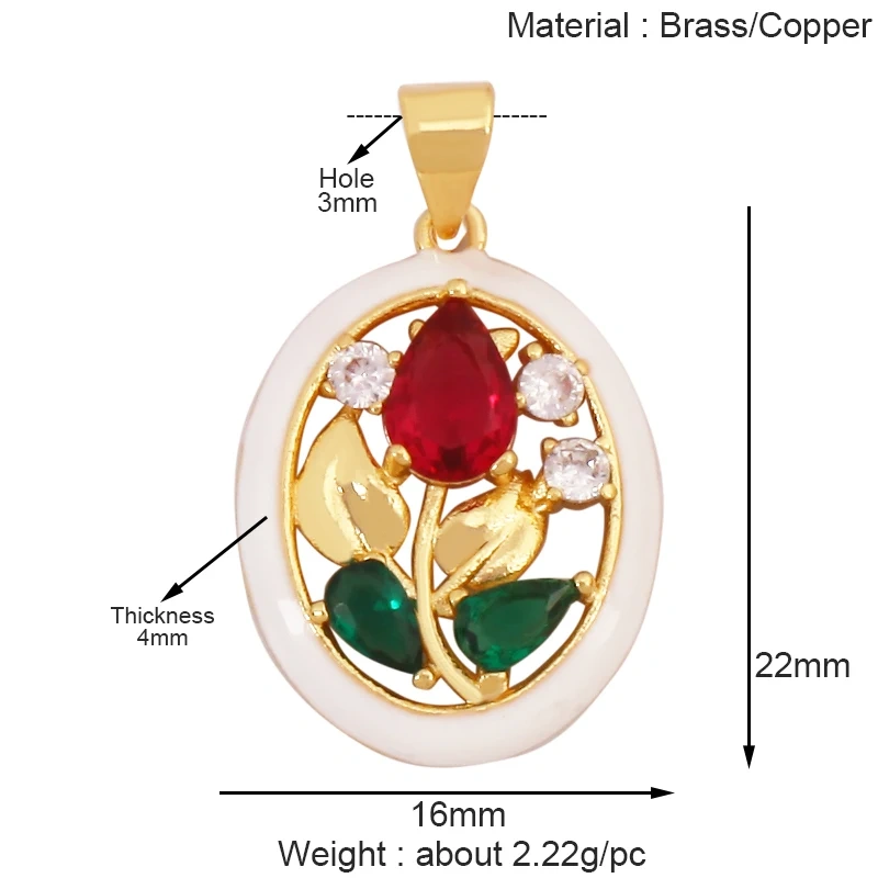 Sweet Rainbow Sun Rose Flower Four Leaf Clover Charm Pendant,Real 18k Gold Shell Zircon Jewelry Findings Necklace Supplies K41