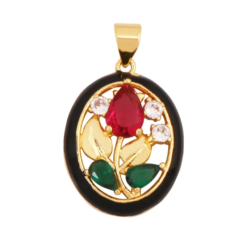 Sweet Rainbow Sun Rose Flower Four Leaf Clover Charm Pendant,Real 18k Gold Shell Zircon Jewelry Findings Necklace Supplies K41