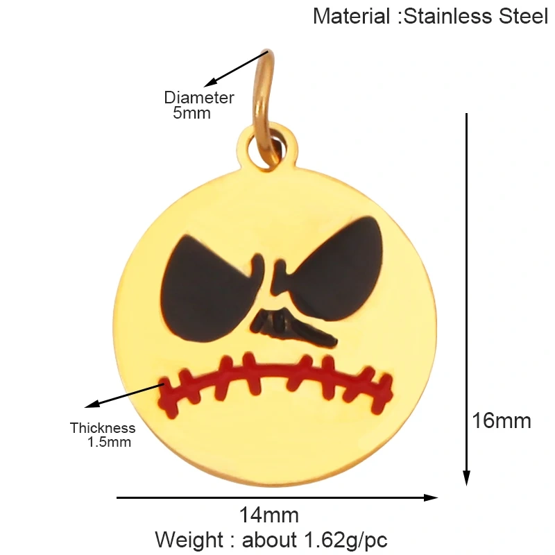 316 Stainless Steel Carnival Halloween Scream Ghost Skeleton Mask Charm Pendant,18K Gold Plated Jewelry Necklace Supplies K38