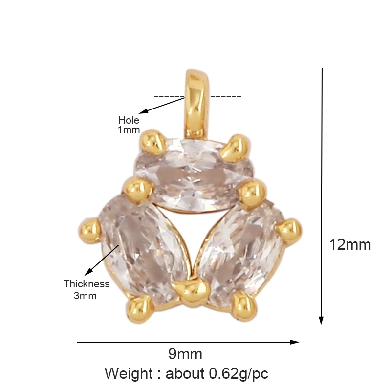 Cute Mini Flower Water Drop Round Star Geometry Shape Charm Pendant,Cubic Zirconia Paved,Jewelry Necklace Bracelet Supplies M33