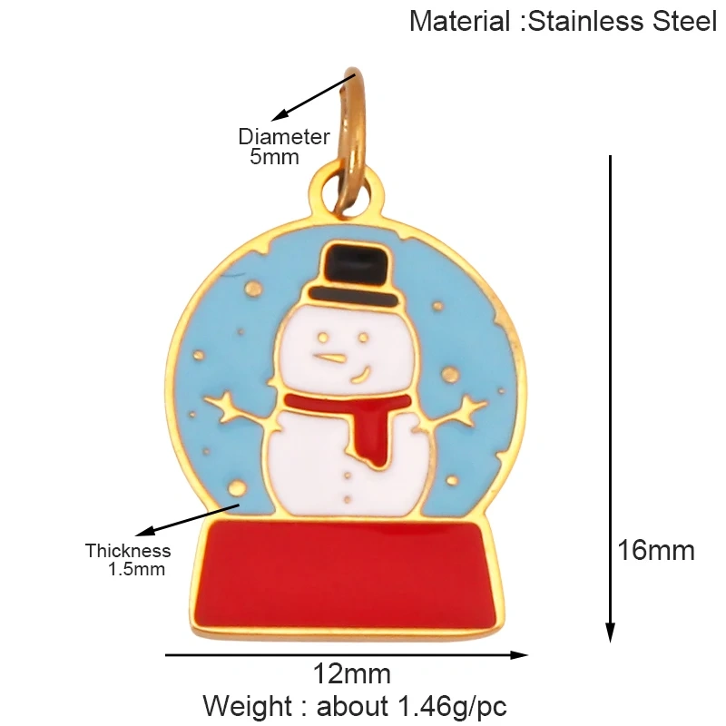 316 Stainless Steel Christmas Gift Trees Deer Snowman Santa hat Charm Pendant,Real 18K Gold Plated Jewelry Necklace Supply K52