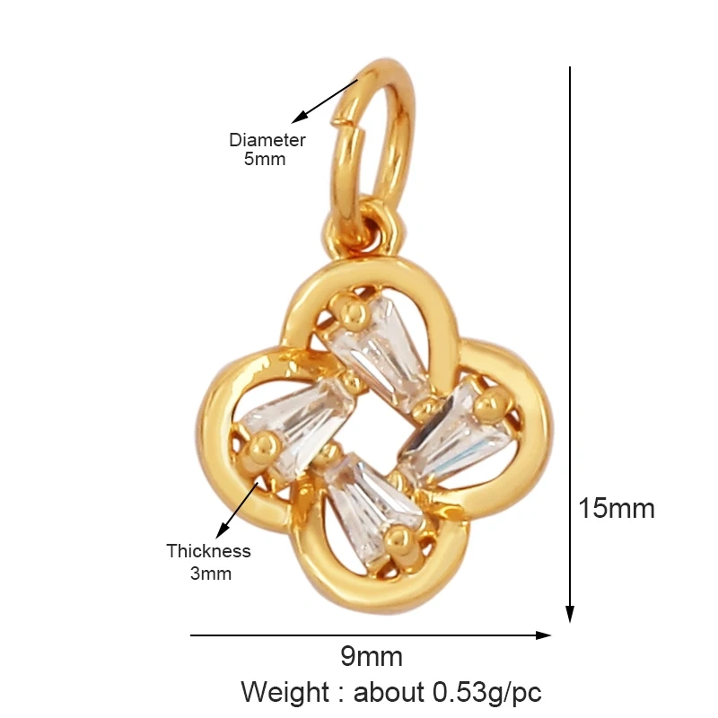 Cute Mini Flower Water Drop Round Star Geometry Shape Charm Pendant,Cubic Zirconia Paved,Jewelry Necklace Bracelet Supplies N33