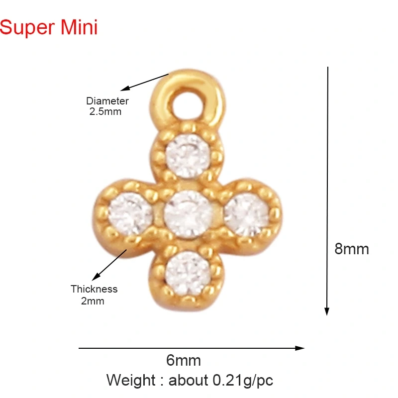 Cute Mini Flower Water Drop Round Star Geometry Shape Charm Pendant,Cubic Zirconia Paved,Jewelry Necklace Bracelet Supplies M33