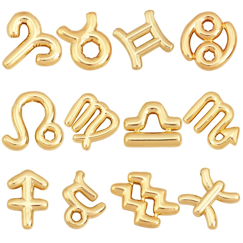 Trendy Zodiac Horoscope Sign Medallion Brass Charm Pendant,Real 18K Gold Plated Necklace Bracelet Jewelry Making Supplies K55