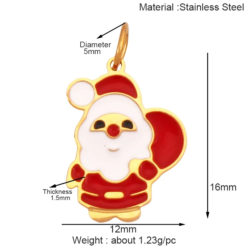 316 Stainless Steel Christmas Gift Trees Deer Snowman Santa hat Charm Pendant,Real 18K Gold Plated Jewelry Necklace Supply K52