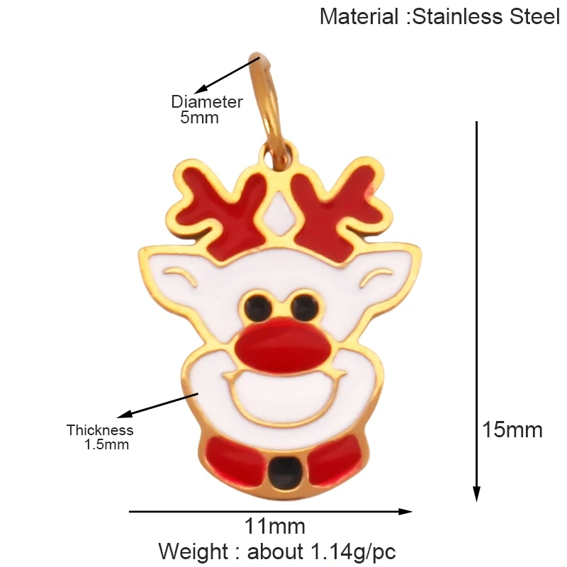 316 Stainless Steel Christmas Gift Trees Deer Snowman Santa hat Charm Pendant,Real 18K Gold Plated Jewelry Necklace Supply K52