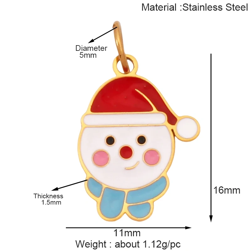 316 Stainless Steel Christmas Gift Trees Deer Snowman Santa hat Charm Pendant,Real 18K Gold Plated Jewelry Necklace Supply K52