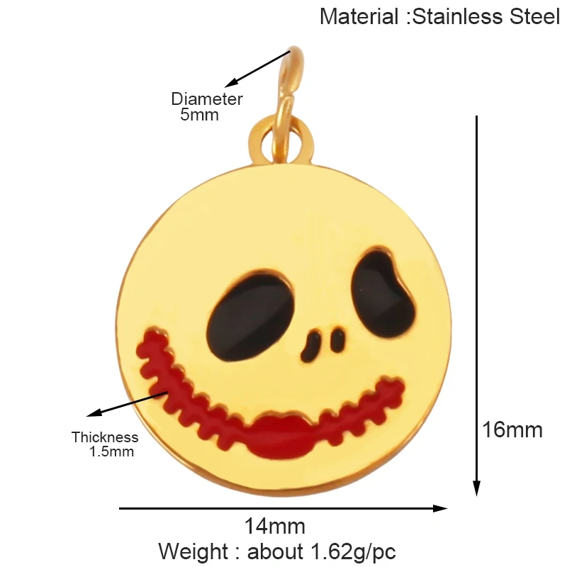 316 Stainless Steel Carnival Halloween Scream Ghost Skeleton Mask Charm Pendant,18K Gold Plated Jewelry Necklace Supplies K38