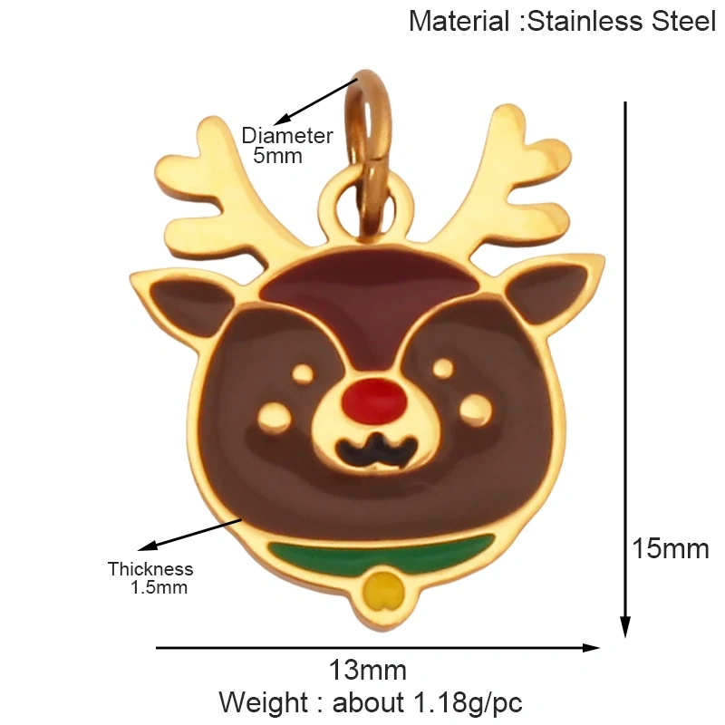 316 Stainless Steel Christmas Gift Trees Deer Snowman Santa hat Charm Pendant,Real 18K Gold Plated Jewelry Necklace Supply K52