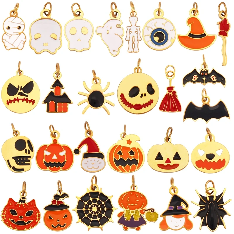 316 Stainless Steel Carnival Halloween Scream Ghost Skeleton Mask Charm Pendant,18K Gold Plated Jewelry Necklace Supplies K38