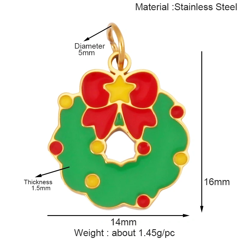 316 Stainless Steel Christmas Gift Trees Deer Snowman Santa hat Charm Pendant,Real 18K Gold Plated Jewelry Necklace Supply K52