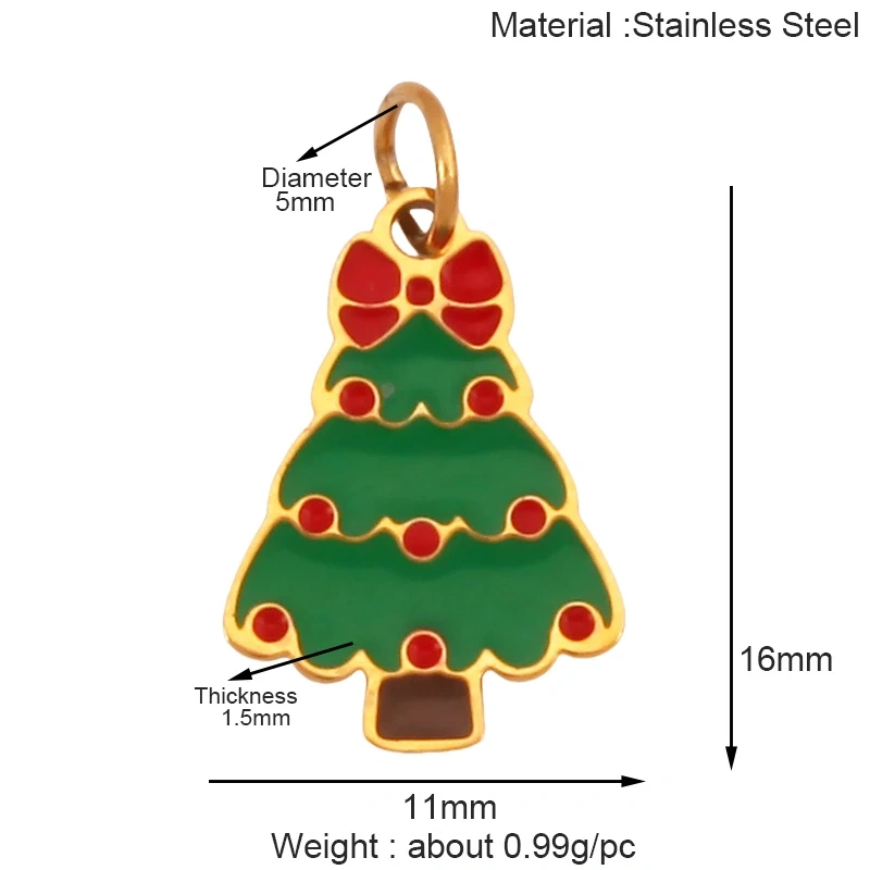 316 Stainless Steel Christmas Gift Trees Deer Snowman Santa hat Charm Pendant,Real 18K Gold Plated Jewelry Necklace Supply K52