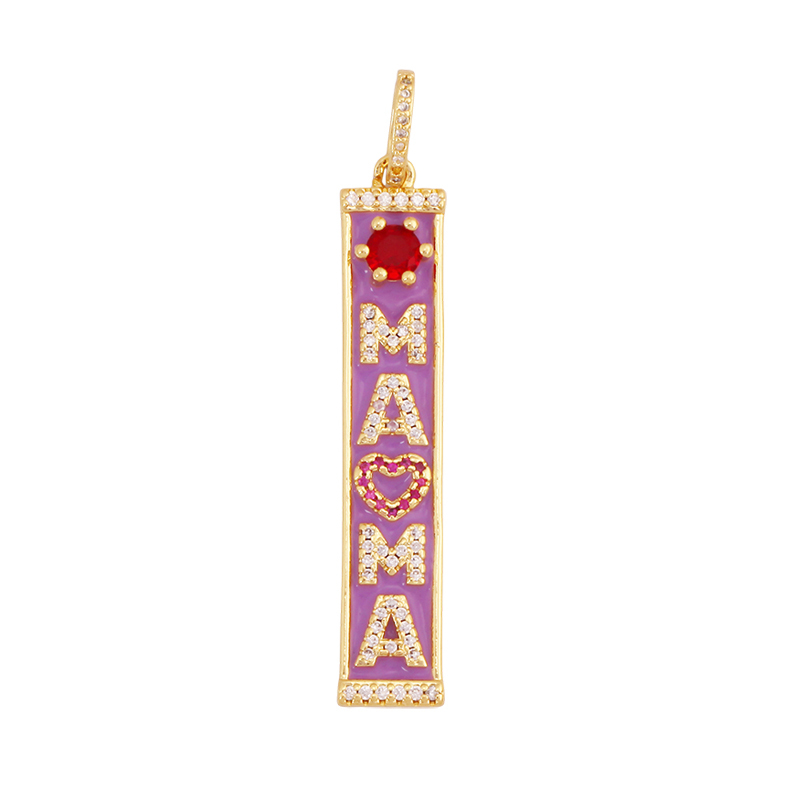 Mom Mama Rich Fashion Paved Zircon Charm Focal Pendant,18K Gold KISS LOVE GOOD LUCK QUEEN Letter Jewelry Necklace Accessorie M22