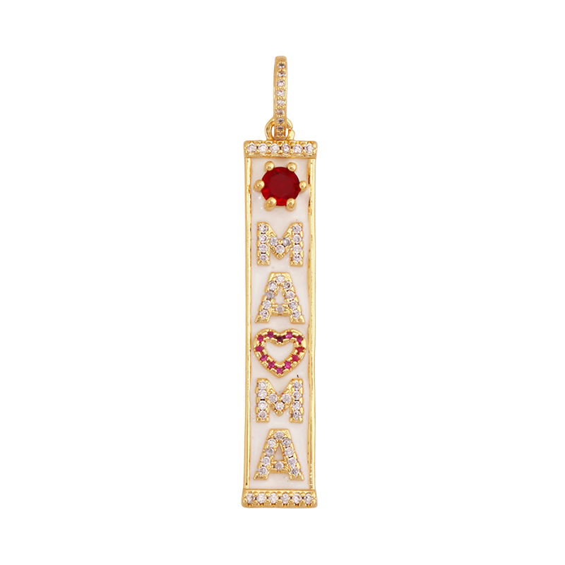 Mom Mama Rich Fashion Paved Zircon Charm Focal Pendant,18K Gold KISS LOVE GOOD LUCK QUEEN Letter Jewelry Necklace Accessorie M22