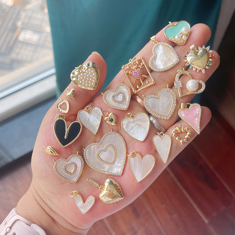 Classics Love Heart Star Zircon Focal Charm Pendant,Creative Shell Pearl 18K Gold Plated Jewelry  Accessories Supplies M41