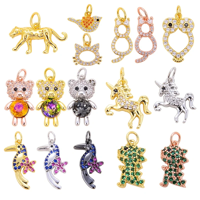 Mini Cute Leopard Bear Unicorn Parrot Dragon Kitty Animal Charm,Bracelet Necklace Earring Attachment Jewelry Components S04