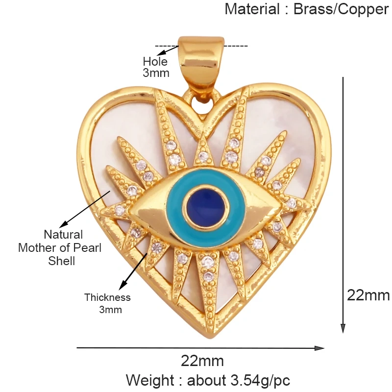 Trendy Colorful Evil Eye Pearl Shell Charm Pendant,Real 18K Gold Plated Cubic Zirconia Jewelry Necklace Bracelet Supplies K75