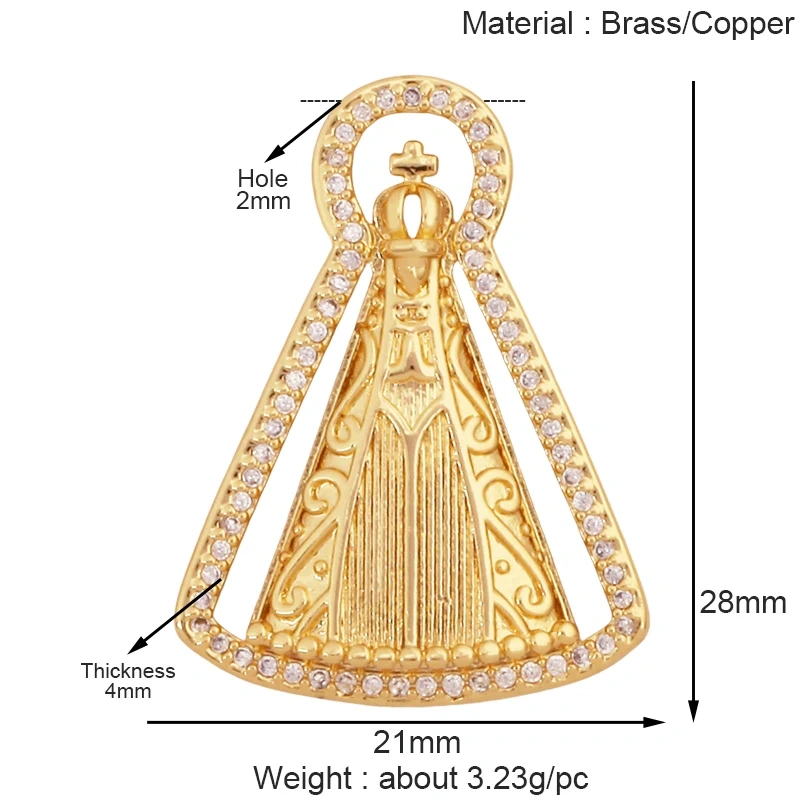 Religious Stye Jesus Virgin Mary Charm Geometry Pendant,Holy Real 18K Gold Inlaid Cubic Zirconia Jewelry Necklace Supplies S12