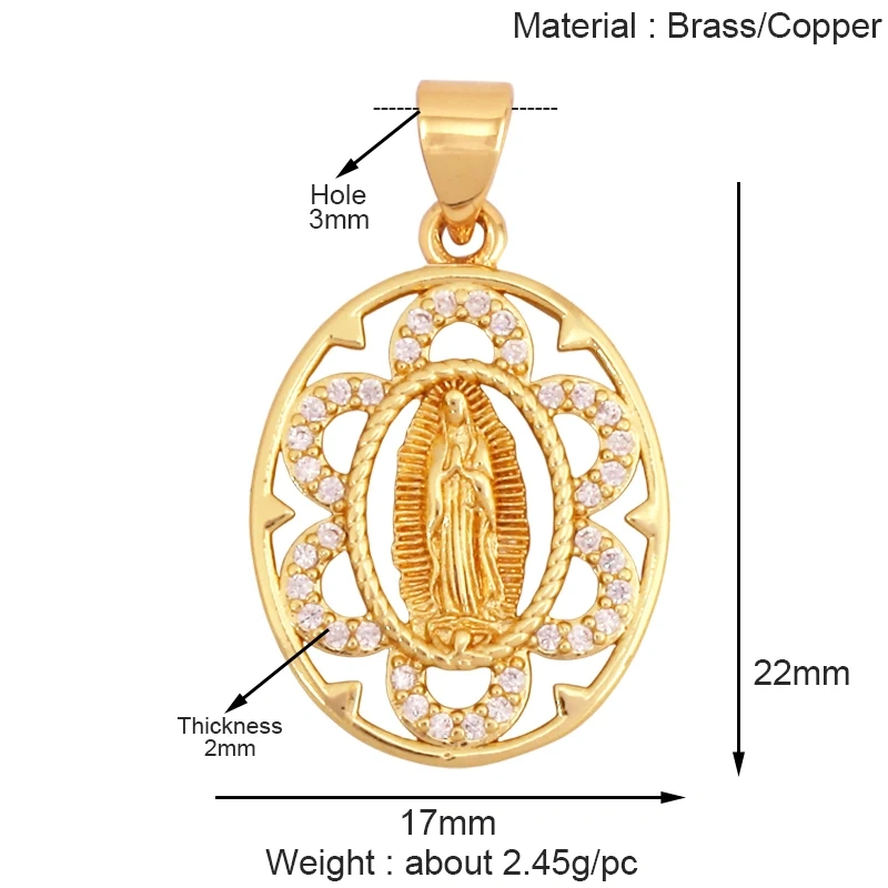 Religious Stye Jesus Virgin Mary Charm Geometry Pendant,Holy Real 18K Gold Inlaid Cubic Zirconia Jewelry Necklace Supplies S12