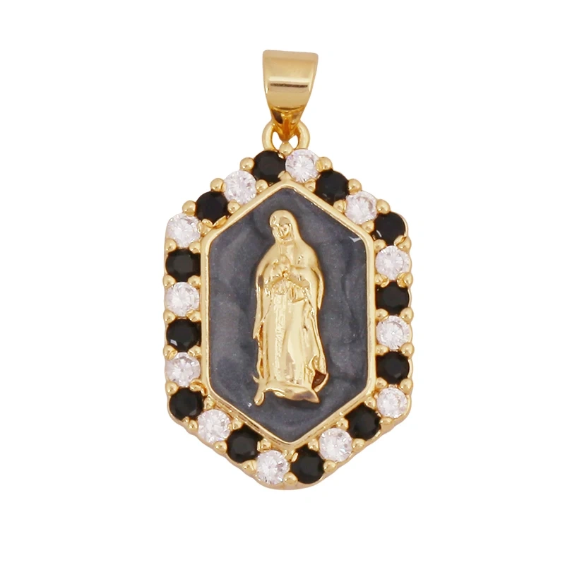 Religious Style Holy Jesus Virgin Mary Charm Geometry Pendant,18K Gold Inlaid Cubic Zirconia Jewelry Necklace Accessories S08