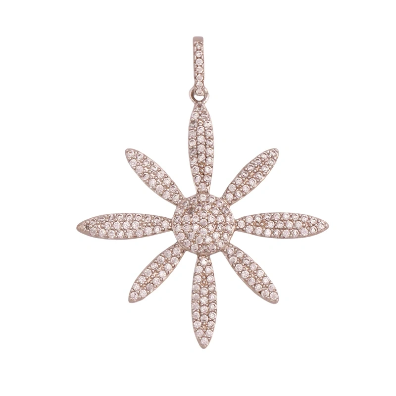 Luxury Classics Clover Leaf Sun Flower Zircon Focal Charm Pendant,Real 18K Gold Plated Jewelry Findings Accessories Supplies S01