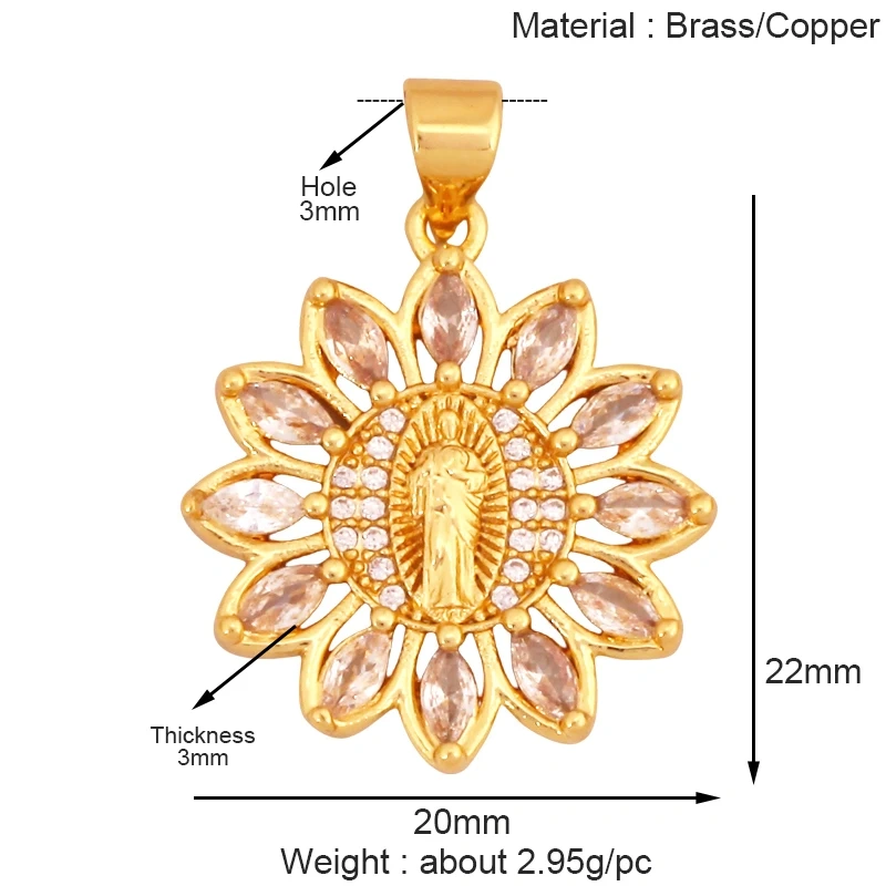 Religious Stye Jesus Virgin Mary Charm Geometry Pendant,Holy Real 18K Gold Inlaid Cubic Zirconia Jewelry Necklace Supplies S12