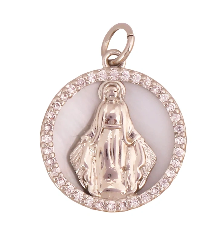 Holy Religious Style Jesus Virgin Mary Charms Pendant,Real 18K Gold Plated Zircon Shell Jewelry Necklace Accessories Supply S15