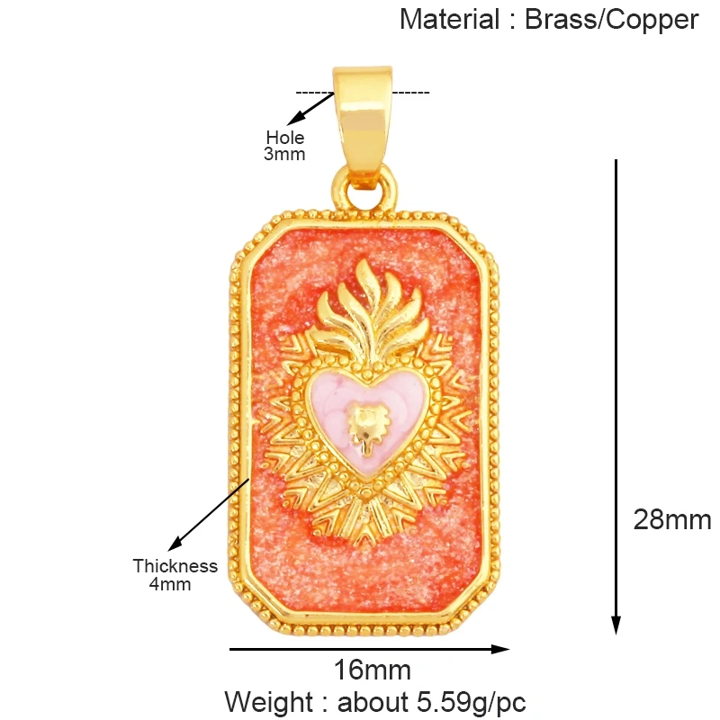 Geometry Enamel Tarot Cards Heart Flower Dolphin Charm Pendant,Real 18K Gold Plated Bracelets Necklaces Jewelry Supplies S11