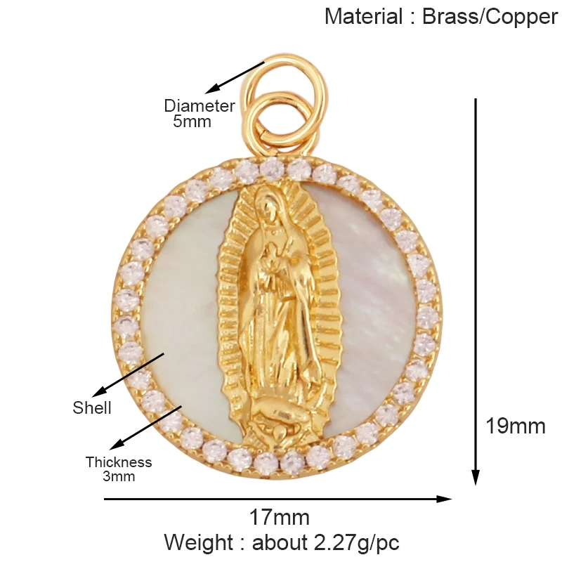 Holy Religious Style Jesus Virgin Mary Charms Pendant,Real 18K Gold Plated Zircon Shell Jewelry Necklace Accessories Supply S15