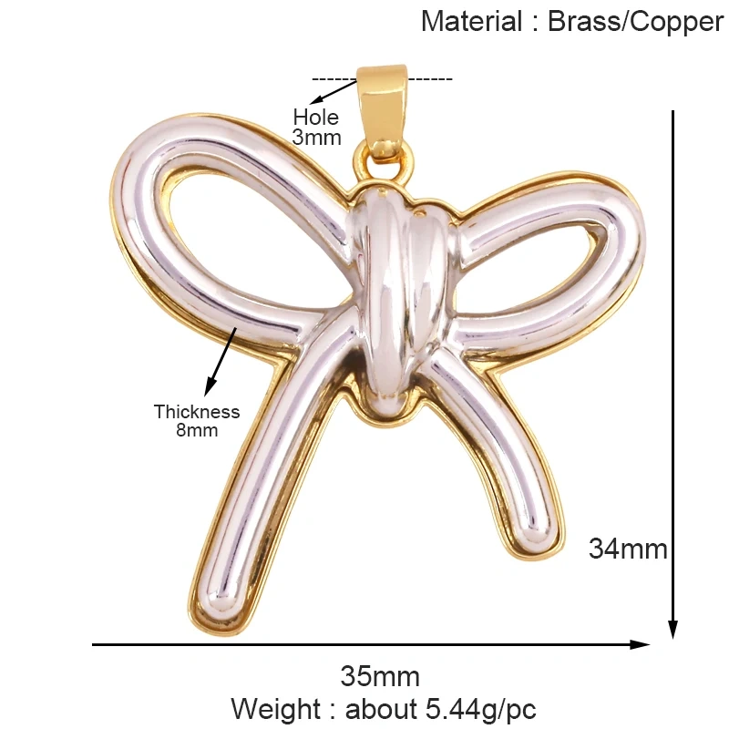 Fashion Bowknot Zircon Pearl Charm Pendant,18K Gold Plated Necklace Bracelet DIY Handmade Jewelry Making Accessories Supply K78